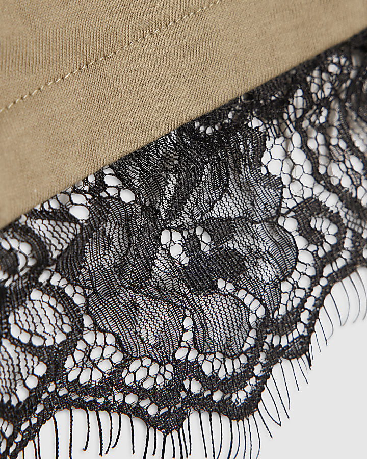 Khaki Cotton Lace Trim Bandeau Top