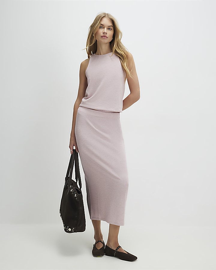 Pink Metallic Midi Skirt