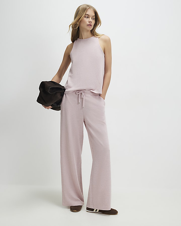 Pink Sleeveless Metallic vest Top