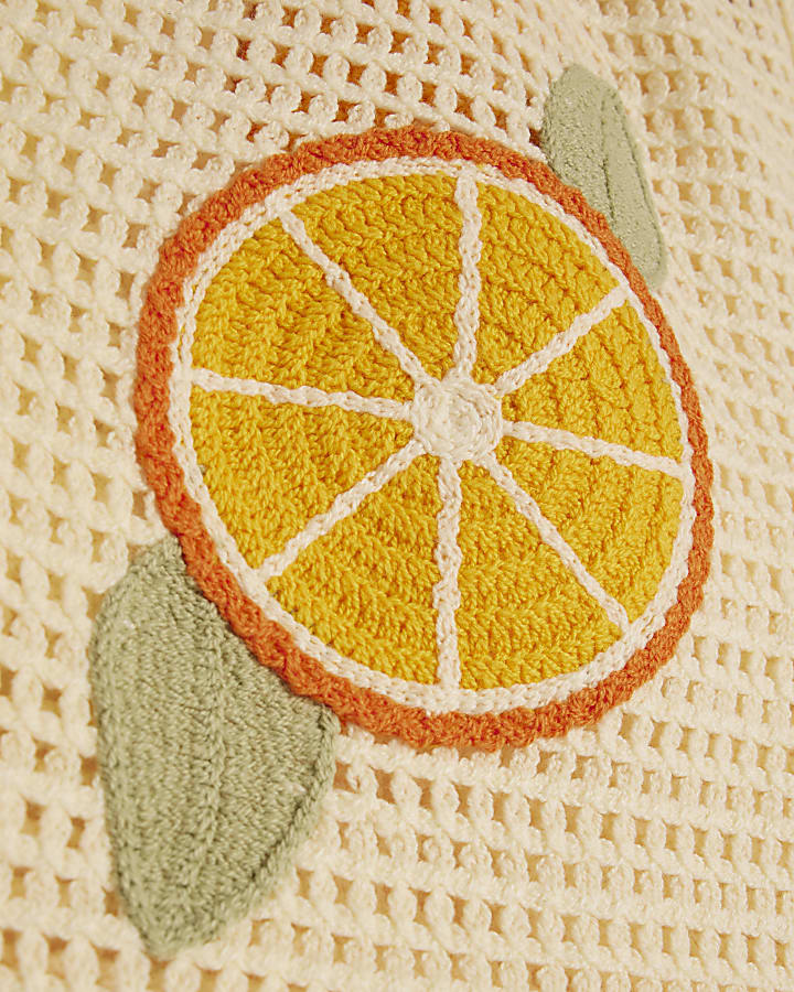 White Crochet Knit Orange Patch Shorts