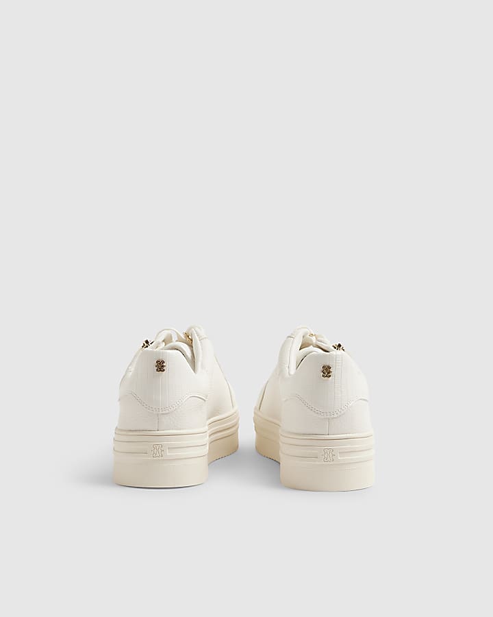 White Side Zip Lace Up Trainers