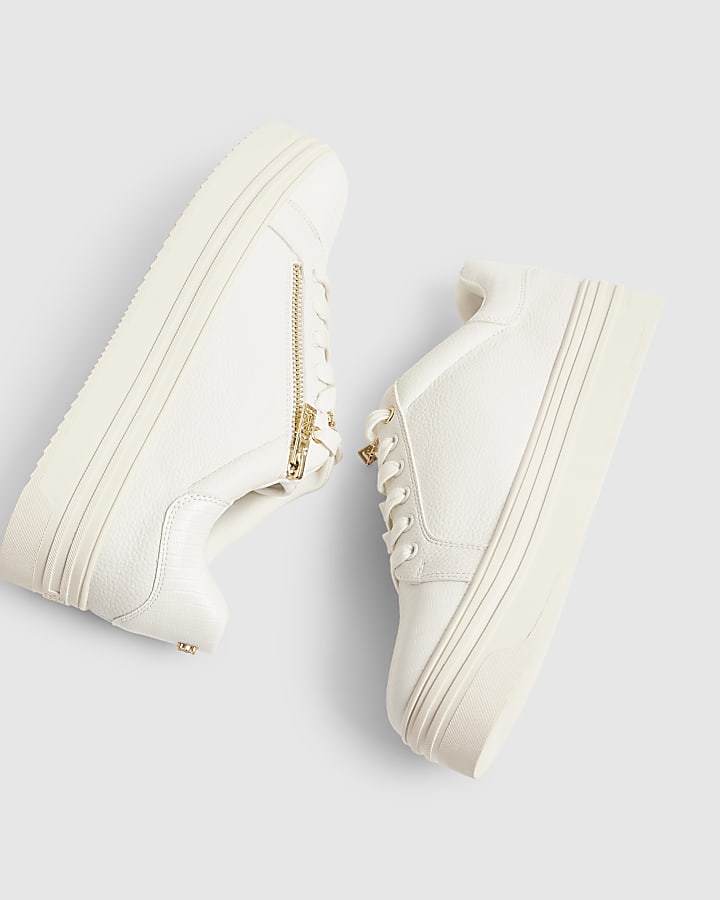 White Side Zip Lace Up Trainers