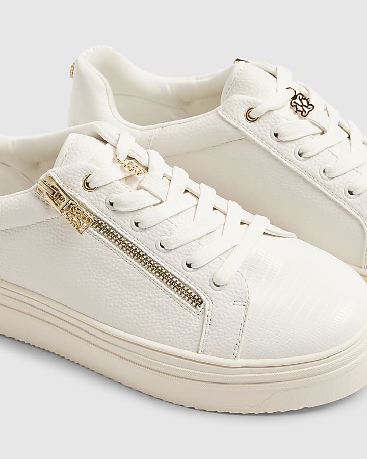 White Side Zip Lace Up Trainers