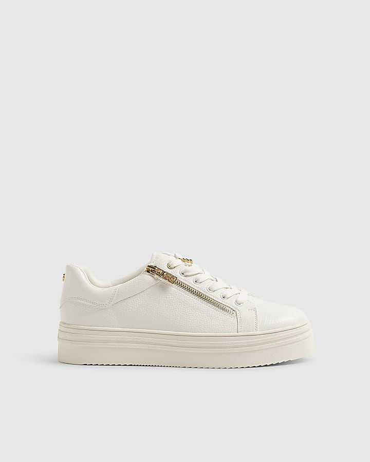 White Side Zip Lace Up Trainers