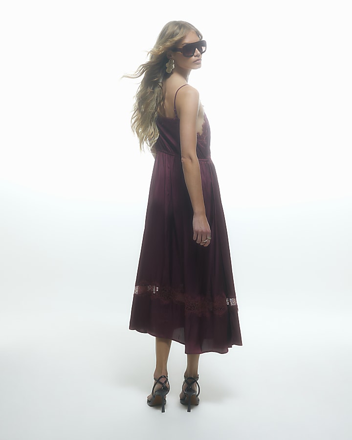 Red Lace Detail Slip Dress