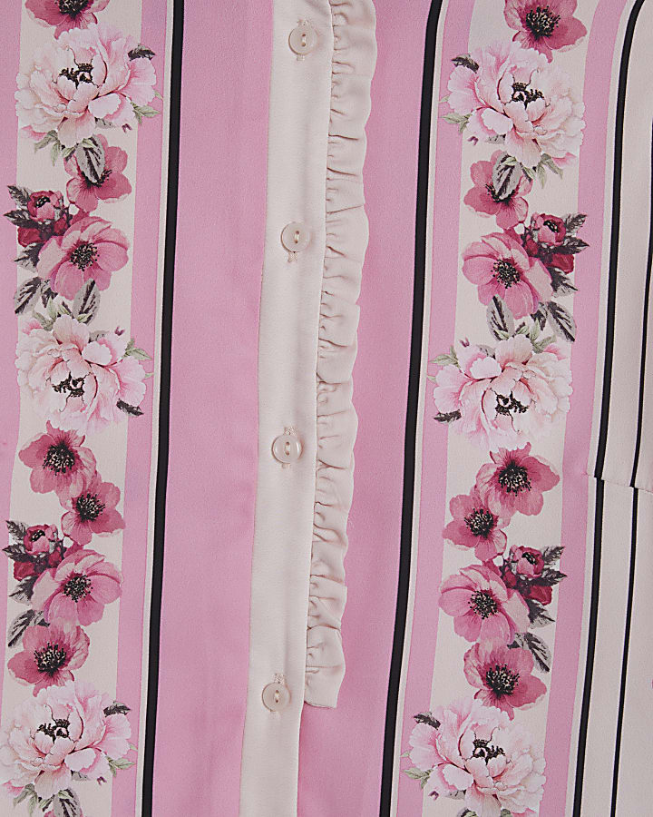 Pink Floral Half Placket Blouse