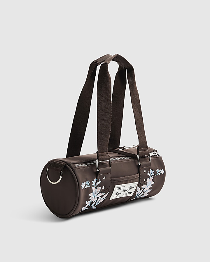 Brown Nylon Barrel Bag