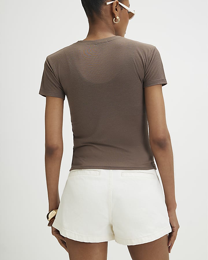 Khaki Semi Sheer Short Sleeve Top