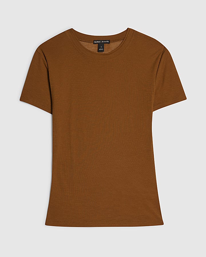 Brown Semi Sheer Short Sleeve Top