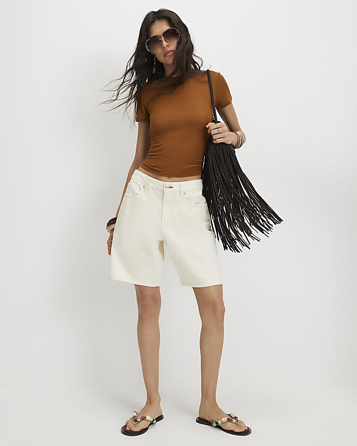 Brown Semi Sheer Short Sleeve Top