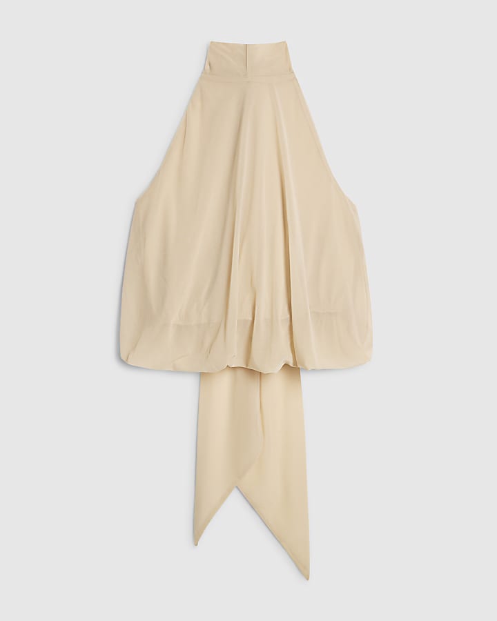 Cream Halter Neck Bubble Hem Crop Top