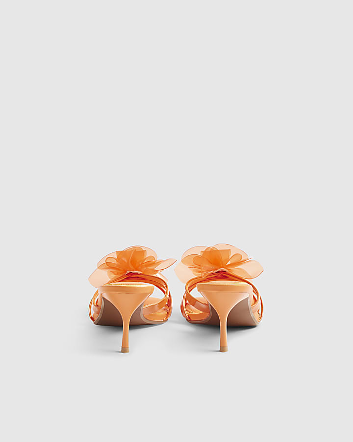 Orange Skinny Strap Toe Thong Mule Heels