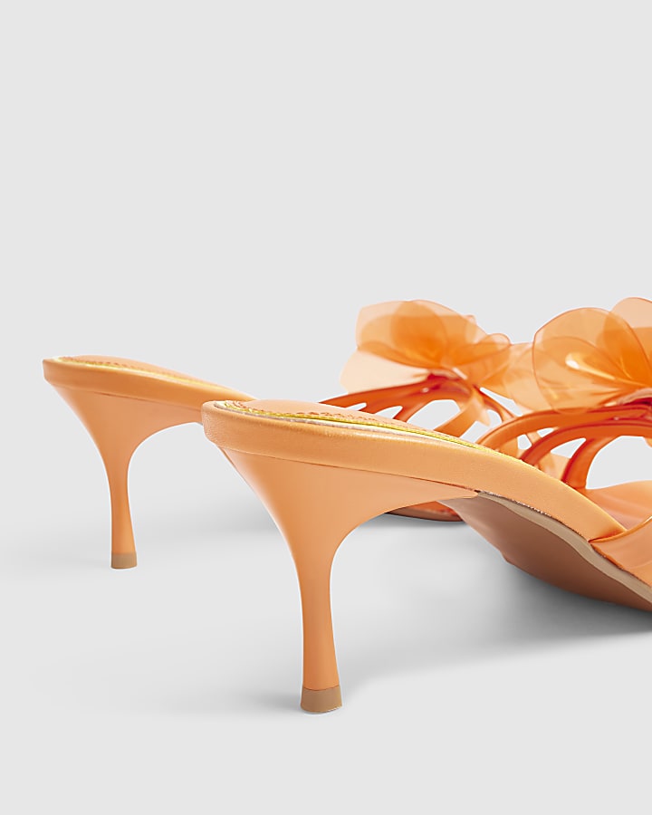 Orange Skinny Strap Toe Thong Mule Heels