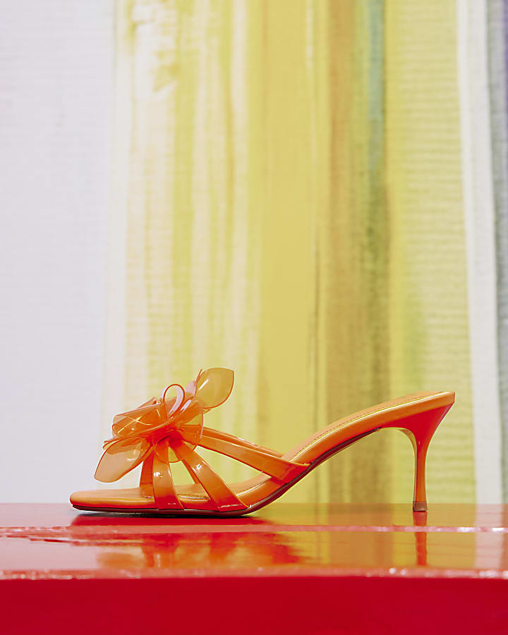 Orange Skinny Strap Toe Thong Mule Heels