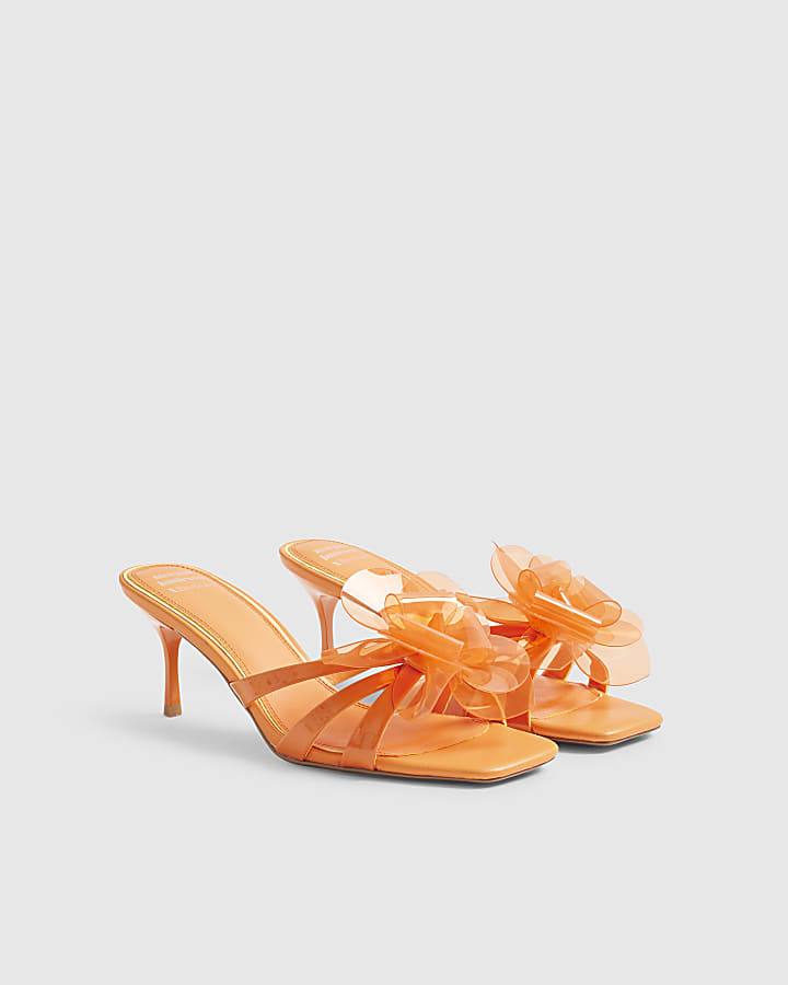 Orange Skinny Strap Toe Thong Mule Heels