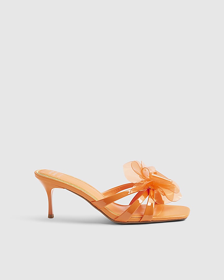 Orange Skinny Strap Toe Thong Mule Heels