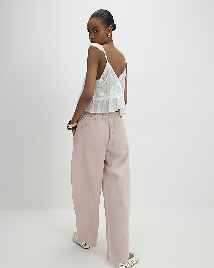 Pink Denim Elasticated Tapered Trousers