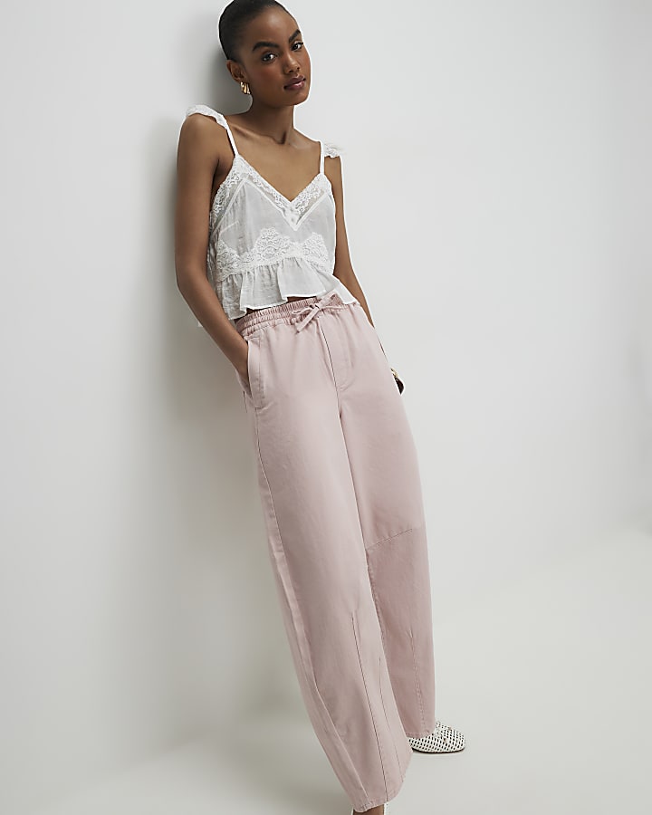 Pink Denim Elasticated Tapered Trousers