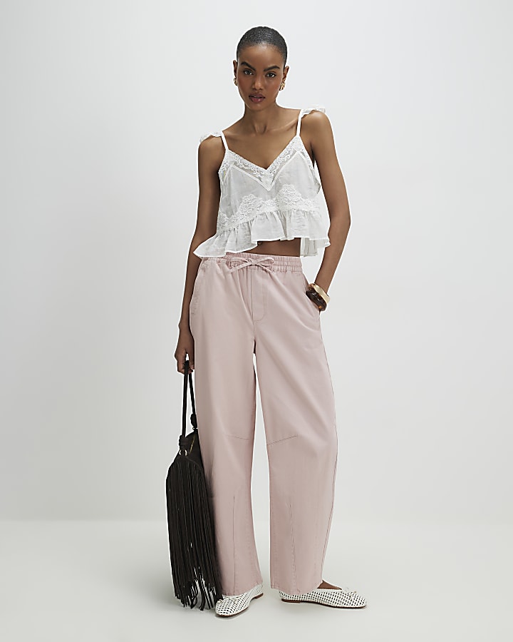 Pink Denim Elasticated Tapered Trousers