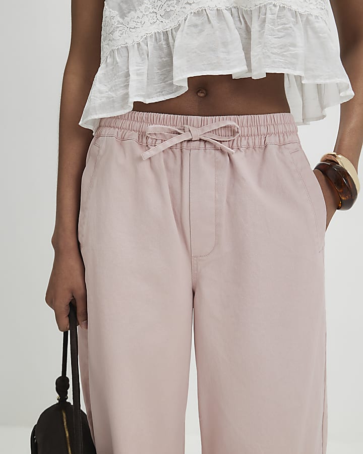 Pink Denim Elasticated Tapered Trousers