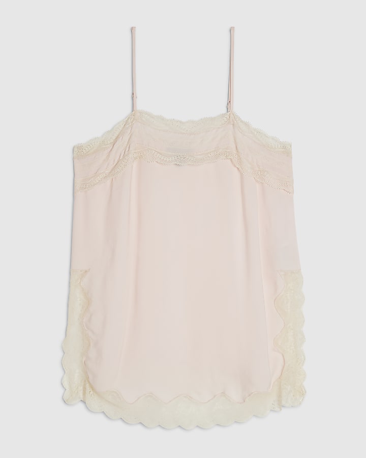 Pink Lace Trim Cami Top