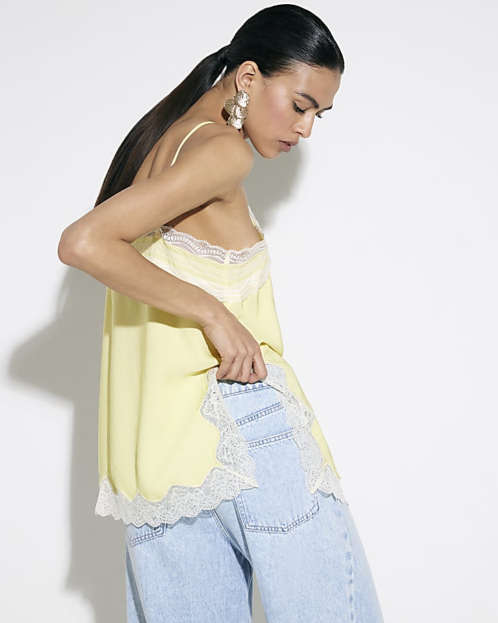 Yellow Lace Trim Cami Top