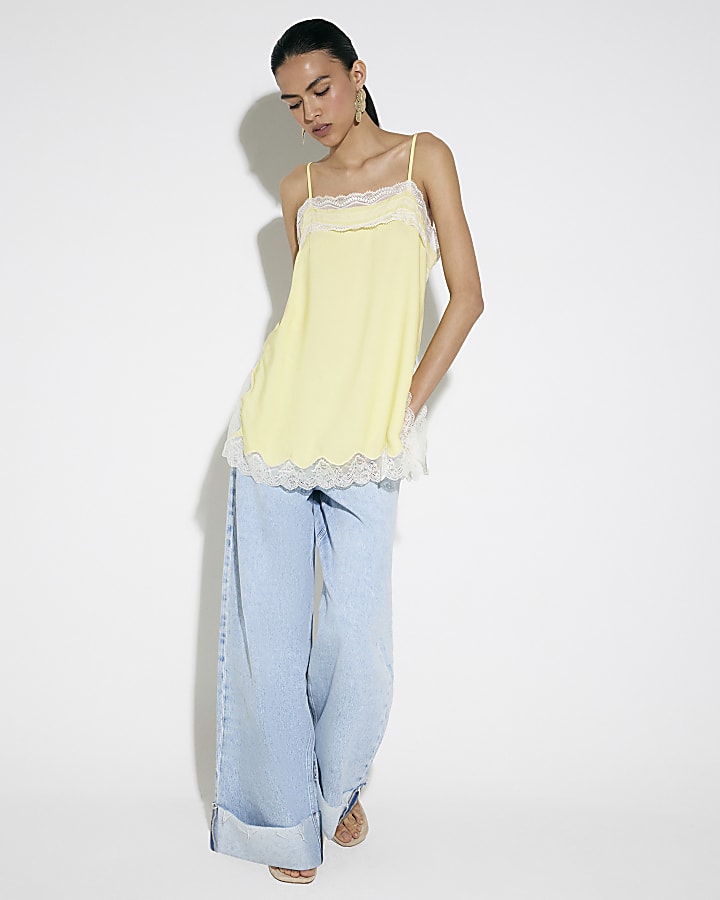 Yellow Lace Trim Cami Top
