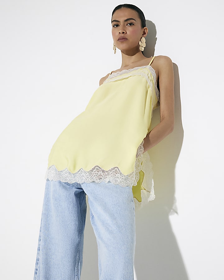 Yellow Lace Trim Cami Top