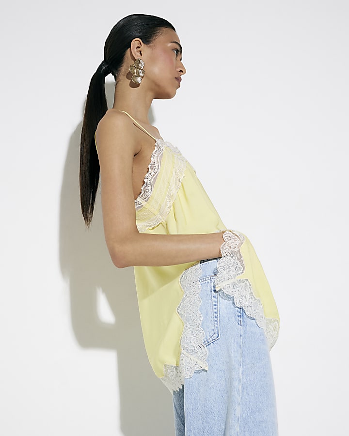 Yellow Lace Trim Cami Top
