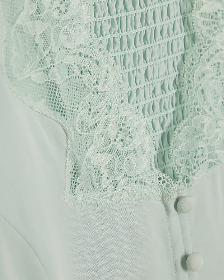 Green Lace Trim Blouse