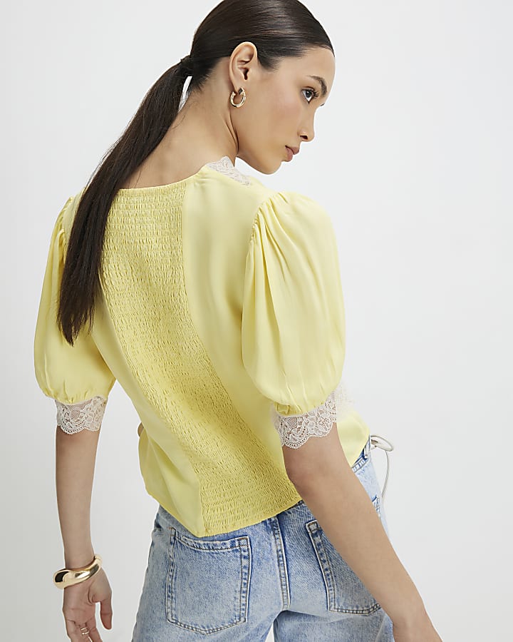 Yellow Lace Trim Blouse