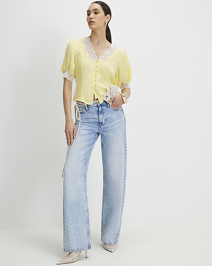 Yellow Lace Trim Blouse