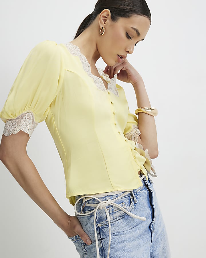 Yellow Lace Trim Blouse