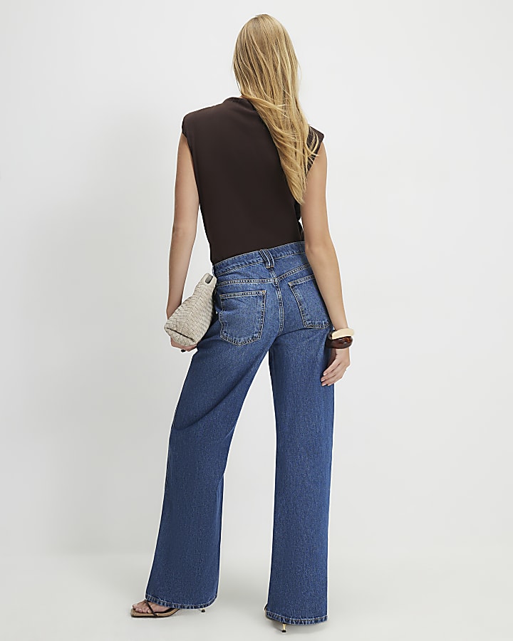 Blue Tailored Wide Leg Jeans