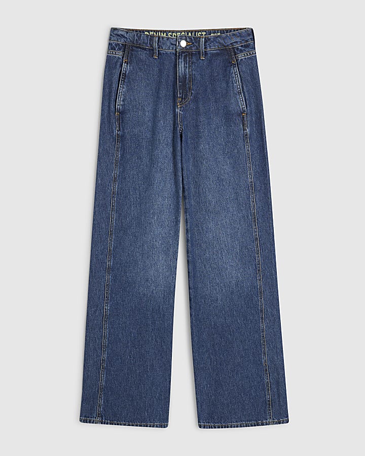 Blue Tailored Wide Leg Jeans