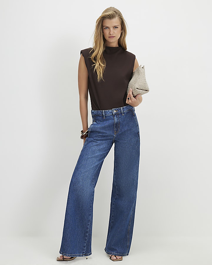 Blue Tailored Wide Leg Jeans
