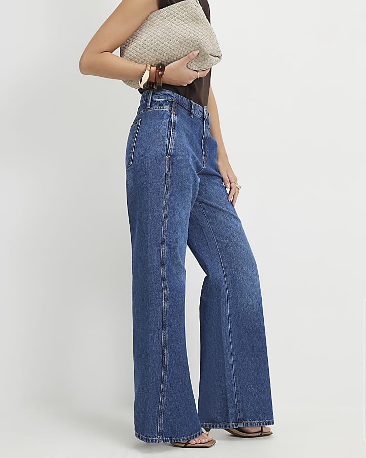 Blue Tailored Wide Leg Jeans