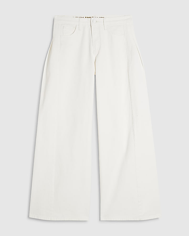 White Pleat Wide Leg Jeans