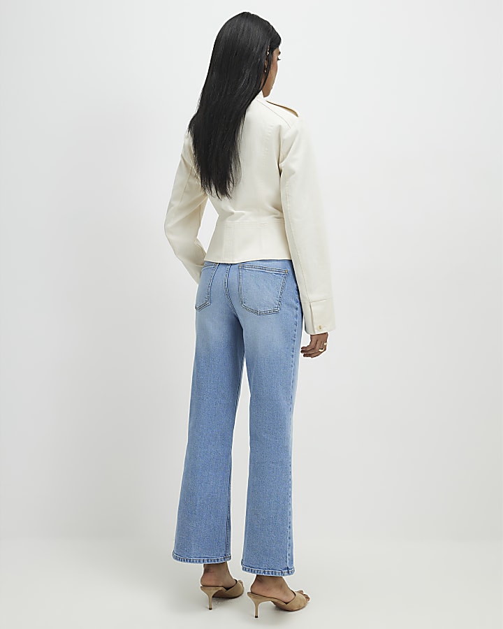Blue Crease Front Kick Flare Jeans