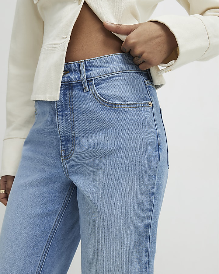Blue Crease Front Kick Flare Jeans