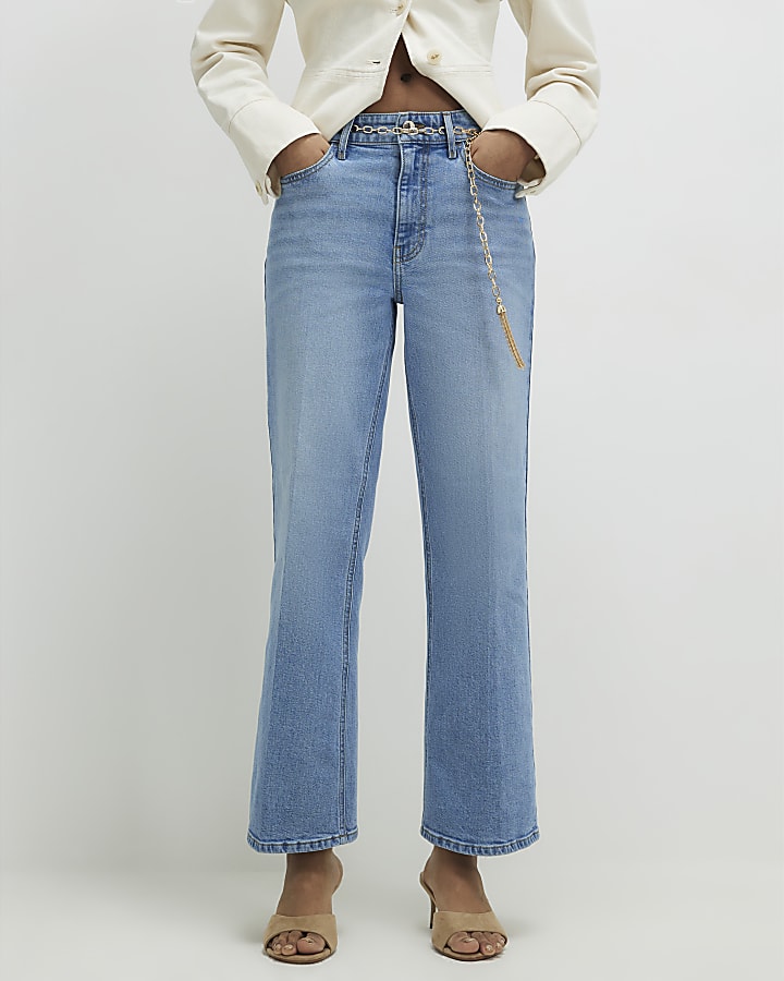 Blue Crease Front Kick Flare Jeans