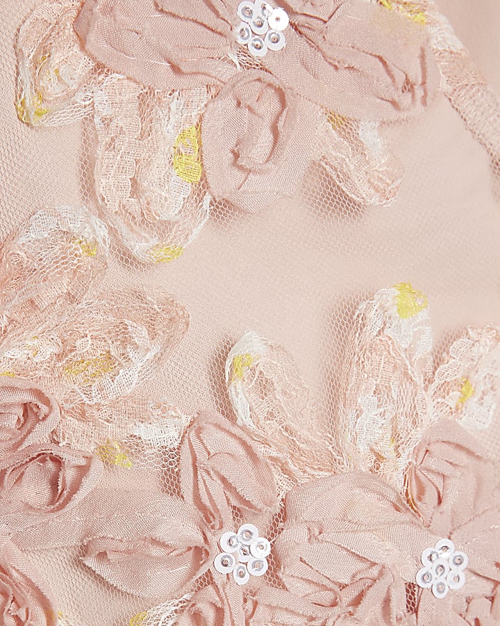 Pink 3D Floral Textured Puff Sleeve Top