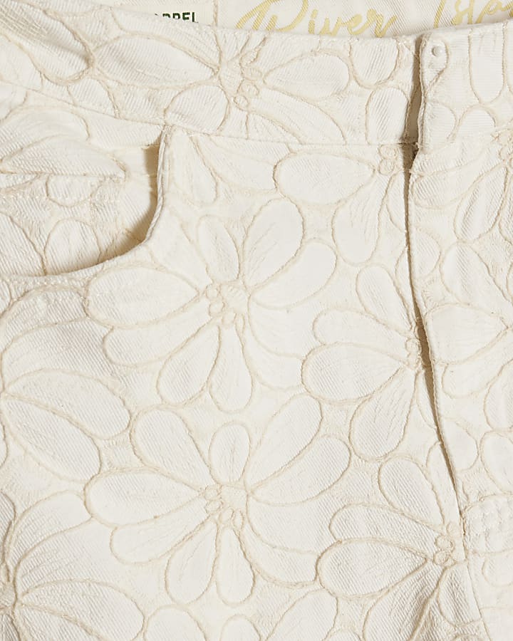 White Floral Embroidered Barrel Leg Jeans