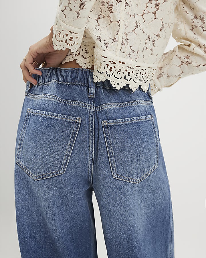 Blue Elastic Back Wide Leg Jeans