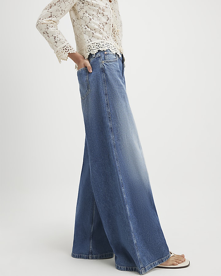 Blue Elastic Back Wide Leg Jeans