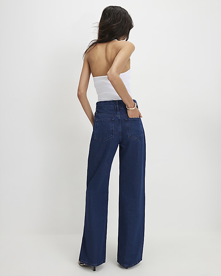 Blue Tab Front Tailored Wide Leg Jeans