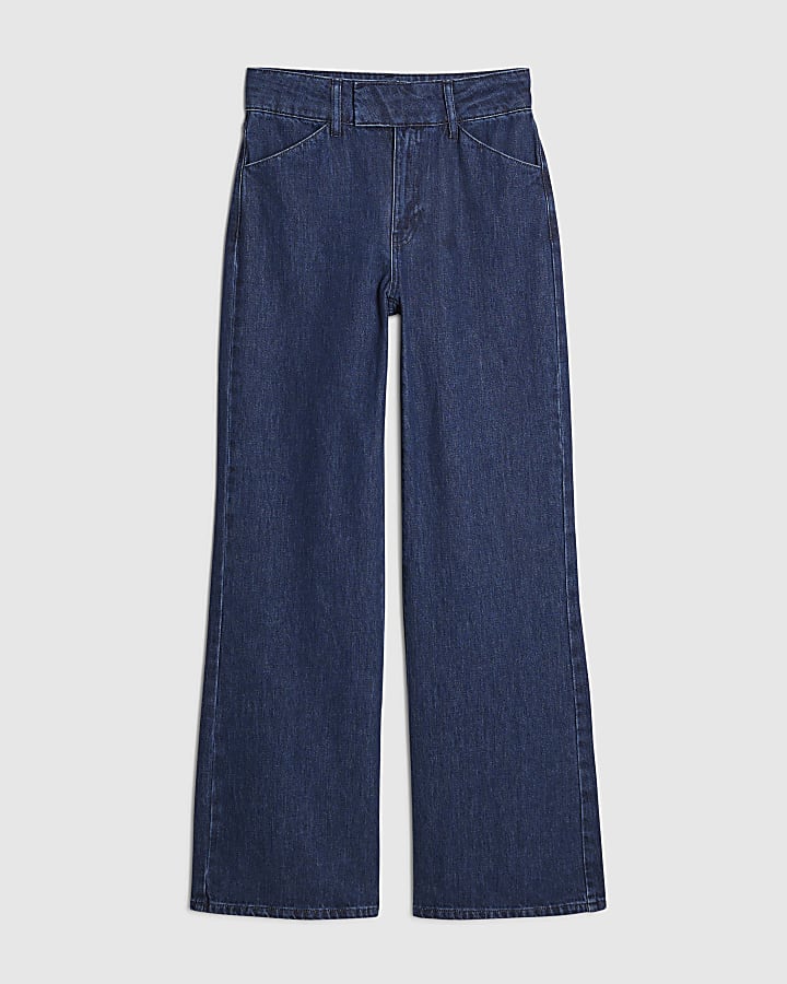 Blue Tab Front Tailored Wide Leg Jeans