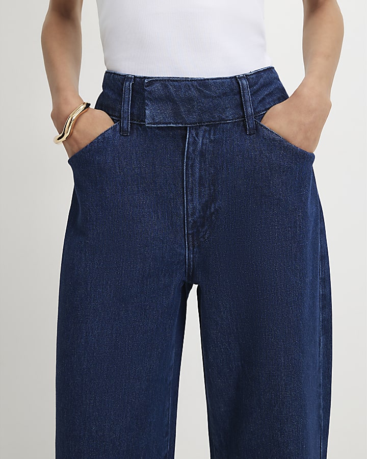 Blue Tab Front Tailored Wide Leg Jeans