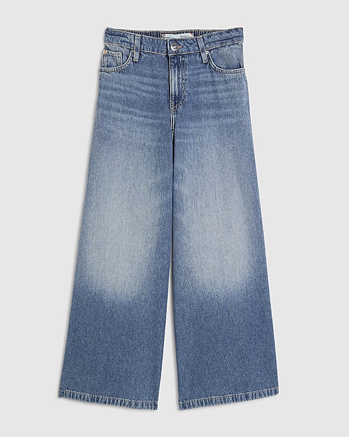 Petite Blue Elastic Back Wide Leg Jeans