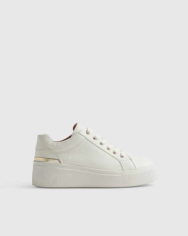 White Flatform Lace Up Trainers